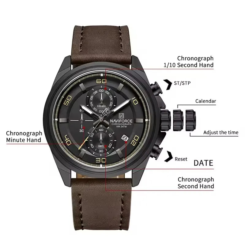Naviforce 8075 For Men - Dark Brown Black