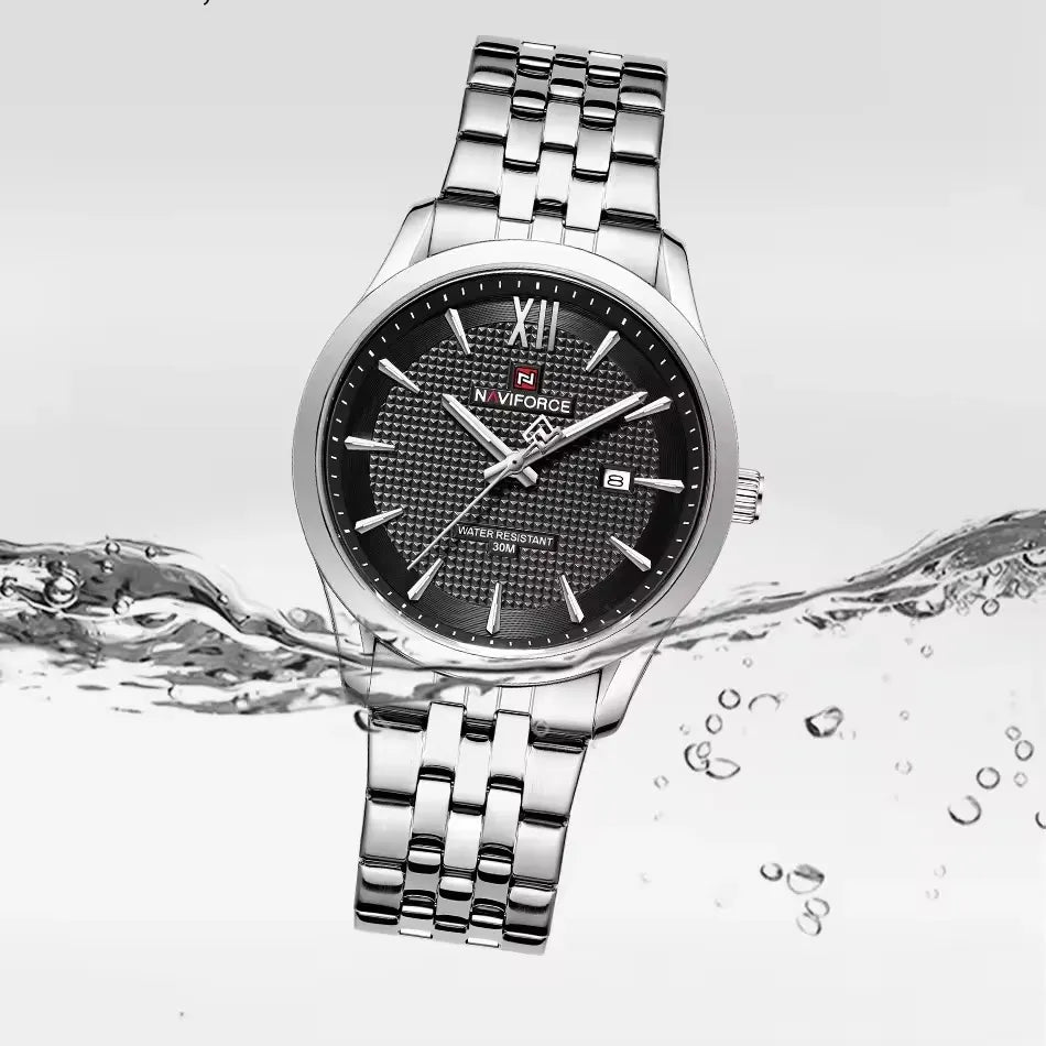 Naviforce 9255 For Men - Silver Black