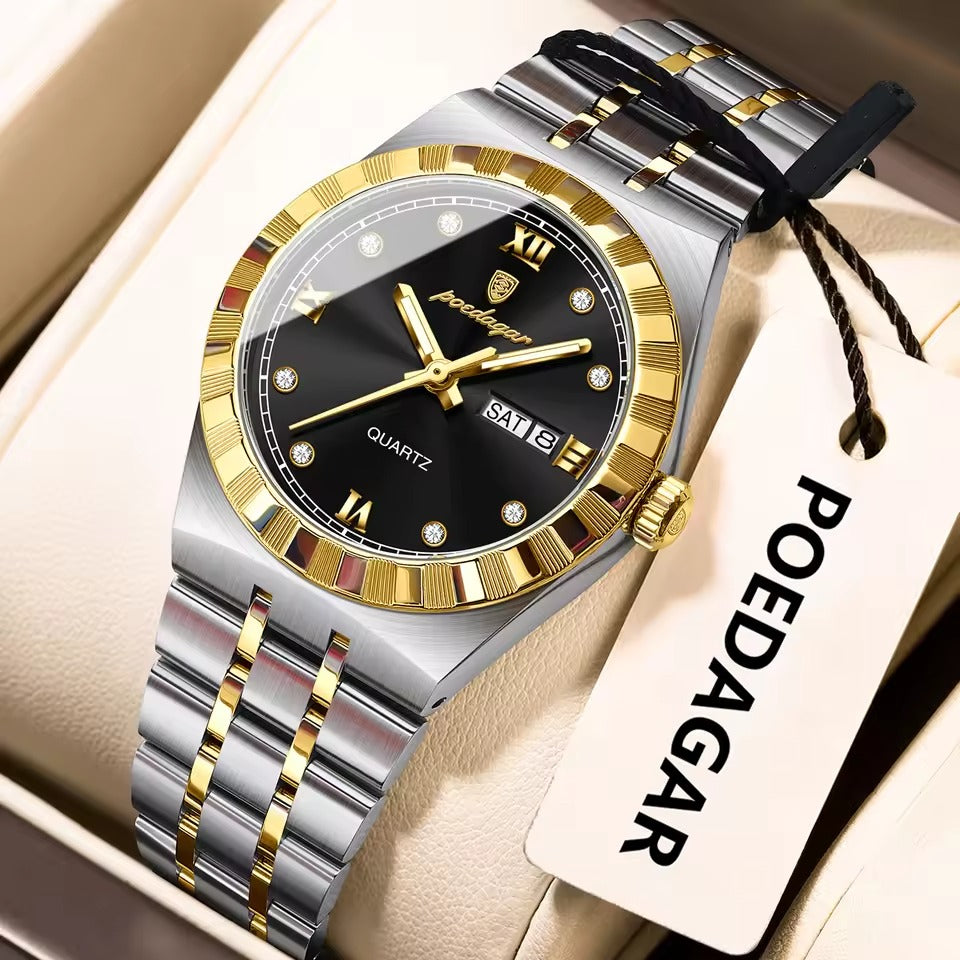 Poedagar 830 Men's Watch - Silver Gold Blue