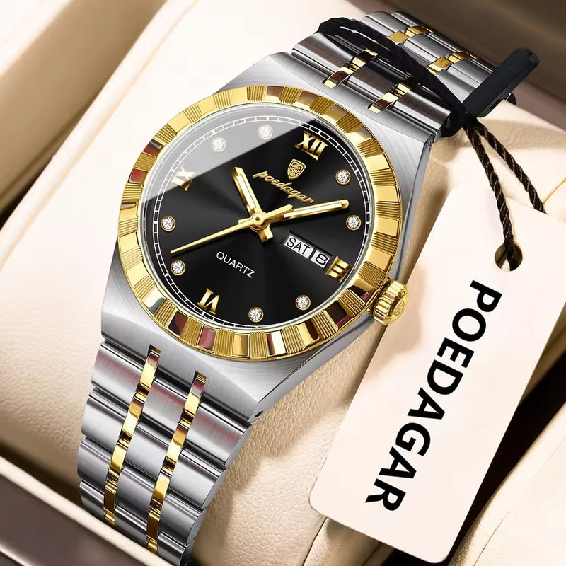 Poedagar 830 Men's Watch - Silver Gold Blue