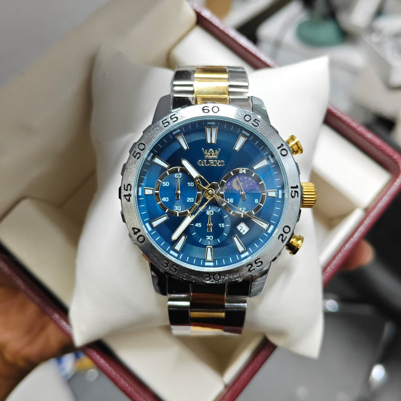 Olevs 3720 CH For Men - Silver Gold Blue