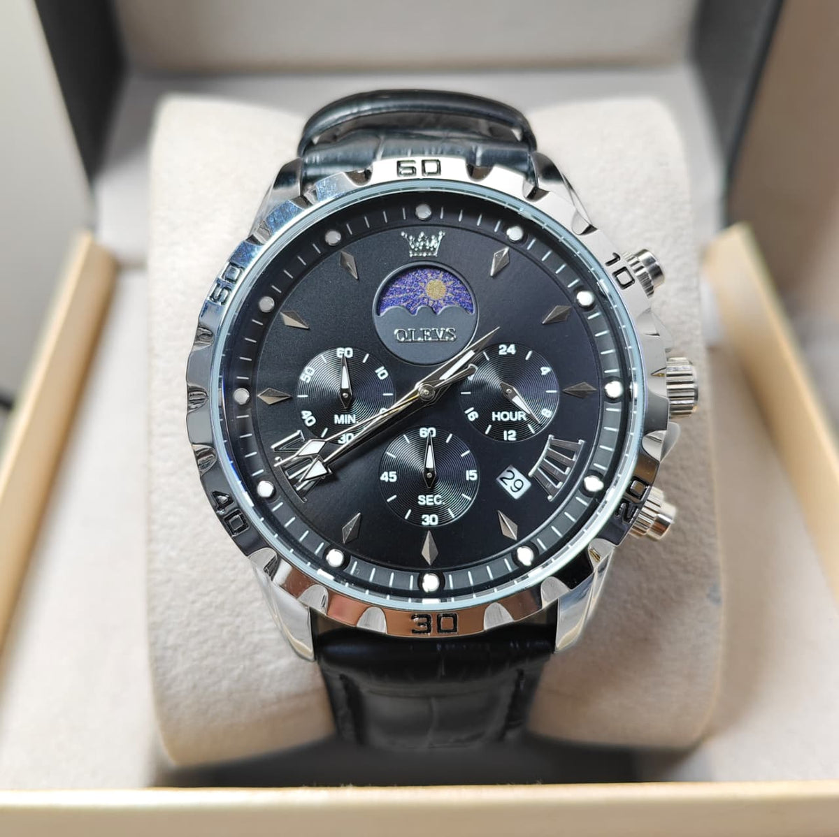Olevs 2949 L- Silver Black For Men