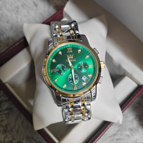Olevs 2858 CH For Men -Silver Gold Green
