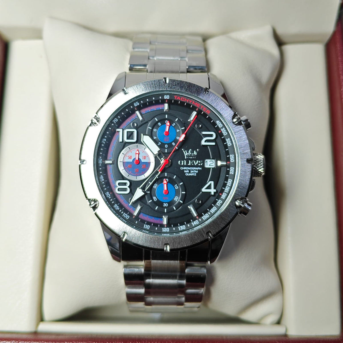 Olevs 3708 CH For Men - Silver Black Blue