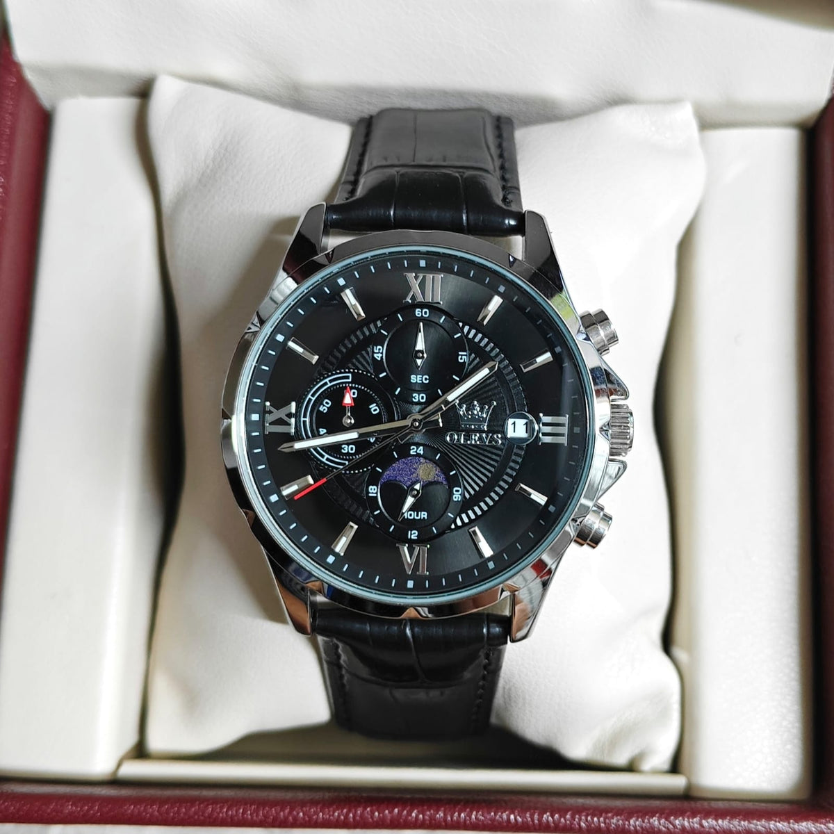 Olevs 3659 L For Men- Silver Black