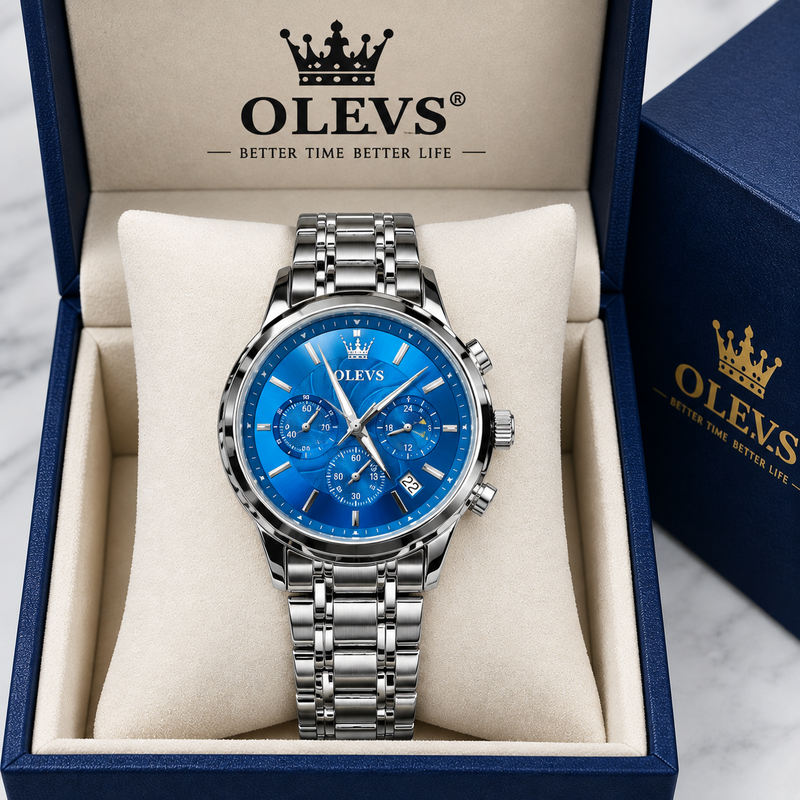 Olevs 2992 CH For Men - Silver Blue